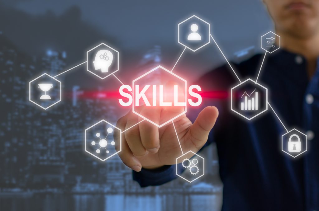 Trang chủ hand businessman touch virtual screen. skills for personal development and business competence financial investment ideas